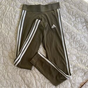 Adidas Kids olive Green Joggers with double White Stripes on sides